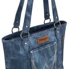 WG219-8317  Wrangler "W" Stitch Water Repellent Denim Pocket Zippered Tote Bag- Jean