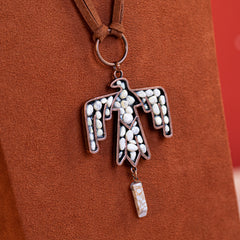 WNS-1043  Wrangler Jewelry Sets Thunderbird Pendant Leather Necklace Earrings Set