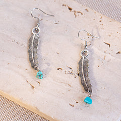 WNS-1030   Rustic Couture's Silver Feather Charms Leather Necklace Earrings Set
