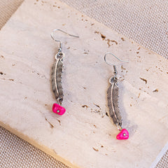 WNS-1030   Rustic Couture's Silver Feather Charms Leather Necklace Earrings Set