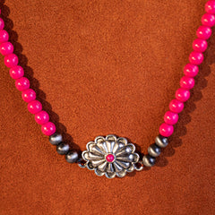 RNS-1015  Rustic Couture's Bohemian Beaded Navajo Concho Western Necklace