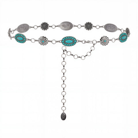 RCB-03-115TQ   Rustic Couture Western Turquoise Bead Concho Link Chain Belt