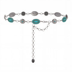 RCB-03-115TQ   Rustic Couture Western Turquoise Bead Concho Link Chain Belt