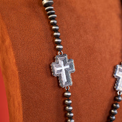 RNS-1029  Rustic Couture's  Beaded Heart Shape Cross  Pendant Necklace Earring Set
