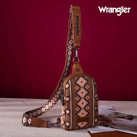 WG2205-210  Wrangler Aztec Print Crossbody Sling Chest Bag - Dark Brown