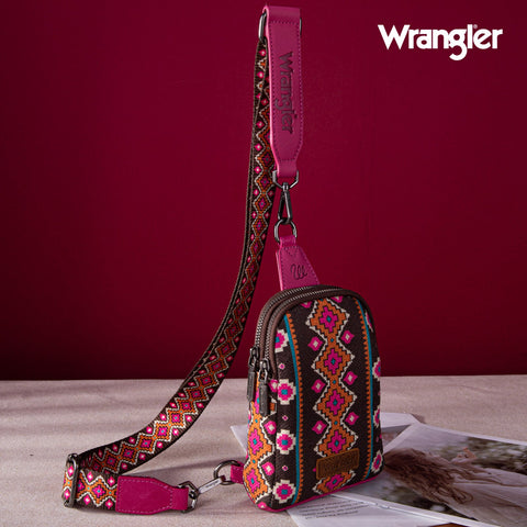 WG2205-210  Wrangler Aztec Print Crossbody Sling Chest Bag  - Hot Pink