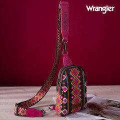 WG2205-210  Wrangler Aztec Print Crossbody Sling Chest Bag  - Hot Pink