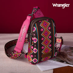 WG2205-210  Wrangler Aztec Print Crossbody Sling Chest Bag  - Hot Pink