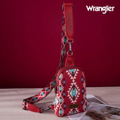 WG2205-210  Wrangler Aztec Print Crossbody Sling Chest Bag  - Burgundy