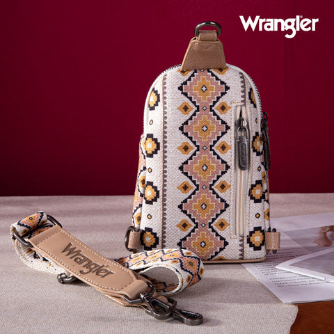 WG2205-210  Wrangler Aztec Print Crossbody Sling Chest Bag  - Tan