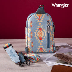 WG2205-210  Wrangler Aztec Print Crossbody Sling Chest Bag  - Jean