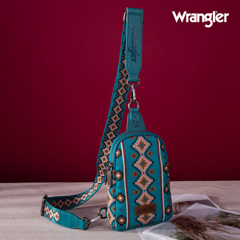WG2205-210  Wrangler Aztec Print Crossbody Sling Chest Bag  - Dark Turquoise