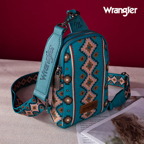 WG2205-210  Wrangler Aztec Print Crossbody Sling Chest Bag  - Dark Turquoise