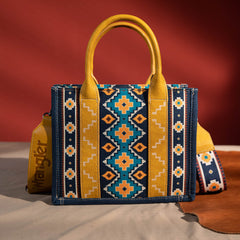 WG2203-8120S  Wrangler Southwestern  Print Small Canvas Tote/Crossbody - Mustard