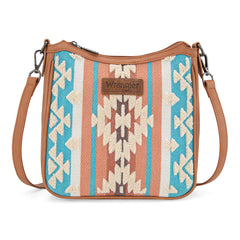 WG275-2003   Wrangler Sherpa Aztec Canvas Crossbody - Brown