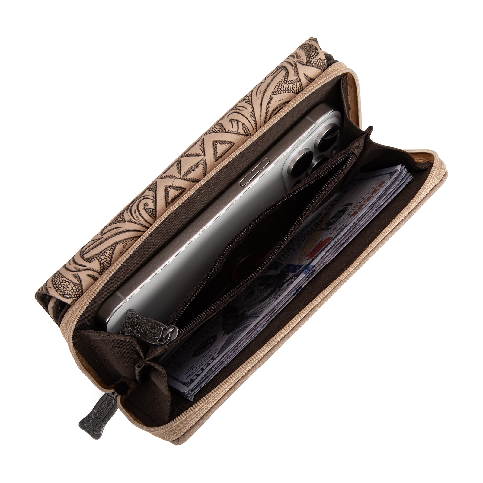 TR190-W010 Trinity Ranch Floral Aztec Tooled Collection Wallet ...