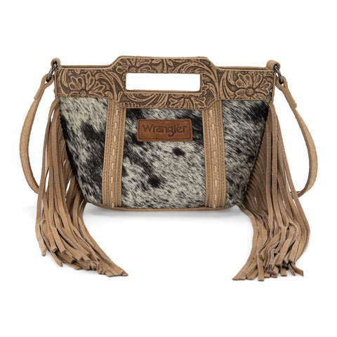 WG283-8015  Wrangler Genuine Cowhide Top Handle Fringe Crossbody - Tan
