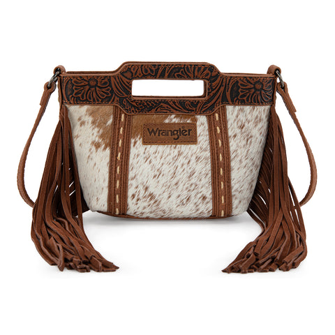 WG283-8015  Wrangler Genuine Cowhide Top Handle Fringe Crossbody - Brown