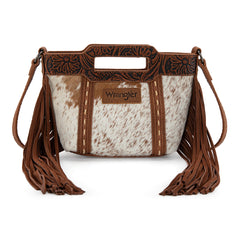 WG283-8015  Wrangler Genuine Cowhide Top Handle Fringe Crossbody - Brown