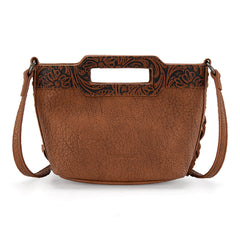 WG283-8015  Wrangler Genuine Cowhide Top Handle Fringe Crossbody - Brown