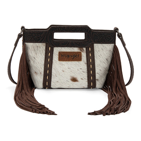 WG283-8015  Wrangler Genuine Cowhide Top Handle Fringe Crossbody - Coffee