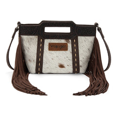 WG283-8015  Wrangler Genuine Cowhide Top Handle Fringe Crossbody - Coffee