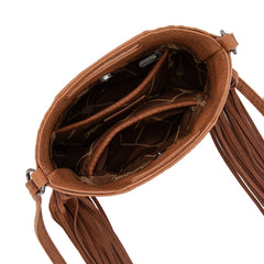WG283-8015  Wrangler Genuine Cowhide Top Handle Fringe Crossbody - Brown