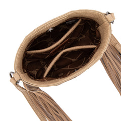 WG283-8015  Wrangler Genuine Cowhide Top Handle Fringe Crossbody - Tan