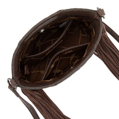 WG283-8015  Wrangler Genuine Cowhide Top Handle Fringe Crossbody - Coffee