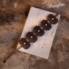 WGW-1003 Wrangler  Bronze Chain Concho Cuff Bracelet White  Stone - White