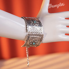 WGW-1004 Wrangler  Silver Chain Concho Cuff Bracelet Turquoise Stone - Turquoise