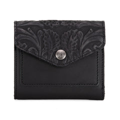 MWS-1009  Montana West Genuine Leather Tooled  Tri-Fold RFID Wallet