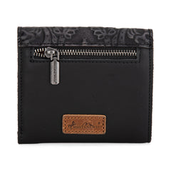 MWS-1009  Montana West Genuine Leather Tooled  Tri-Fold RFID Wallet