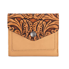 MWS-1009  Montana West Genuine Leather Tooled  Tri-Fold RFID Wallet