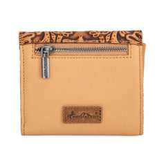 MWS-1009  Montana West Genuine Leather Tooled  Tri-Fold RFID Wallet