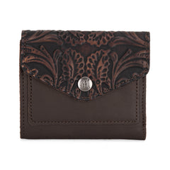 MWS-1009  Montana West Genuine Leather Tooled  Tri-Fold RFID Wallet