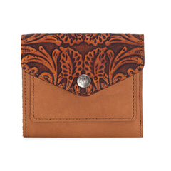 MWS-1009  Montana West Genuine Leather Tooled  Tri-Fold RFID Wallet