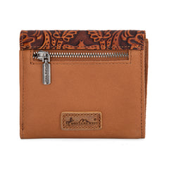 MWS-1009  Montana West Genuine Leather Tooled  Tri-Fold RFID Wallet