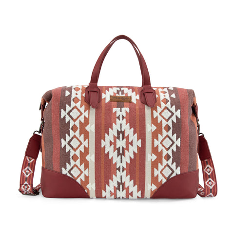 WG313-5110   Wrangler Sherpa Aztec Canvas Duffle Bag - Burgundy