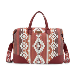 WG313-5110   Wrangler Sherpa Aztec Canvas Duffle Bag - Burgundy