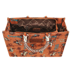 WG284D-8119  Wrangler COWBOY  Dual Sided Print Canvas Wide Tote -Brown