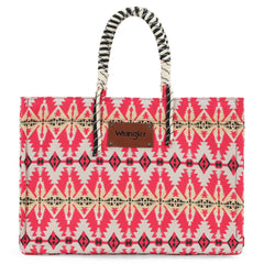WG284-8119A Wrangler Southwestern Print  Dual Sided Print Canvas Wide Tote -Hot Pink 1