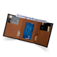 MWS-1006  Montana West Genuine Leather Tooled Tri-Fold  RFID Wallet
