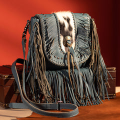 MWR-054 Montana West Genuine Leather Hair-On Cowhide Fringe Bohemian Crossbody Jean
