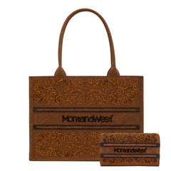 MW1279G-8119W   Montana West Embroidered Collection Concealed Carry Tote Wallet Set - Brown