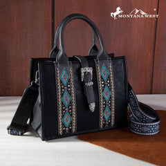 MW1254G-8120S   Montana West Buckle Aztec Concealed Carry Tote/Crossbody- Black