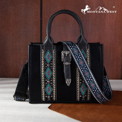 MW1254G-8120S   Montana West Buckle Aztec Concealed Carry Tote/Crossbody- Black