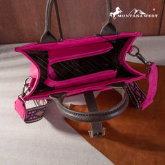 MW1254G-8120S   Montana West Buckle Aztec Concealed Carry Tote/Crossbody - Hot Pink