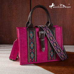 MW1254G-8120S   Montana West Buckle Aztec Concealed Carry Tote/Crossbody - Hot Pink