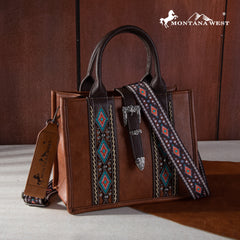 MW1254G-8120S   Montana West Buckle Aztec Concealed Carry Tote/Crossbody - Brown